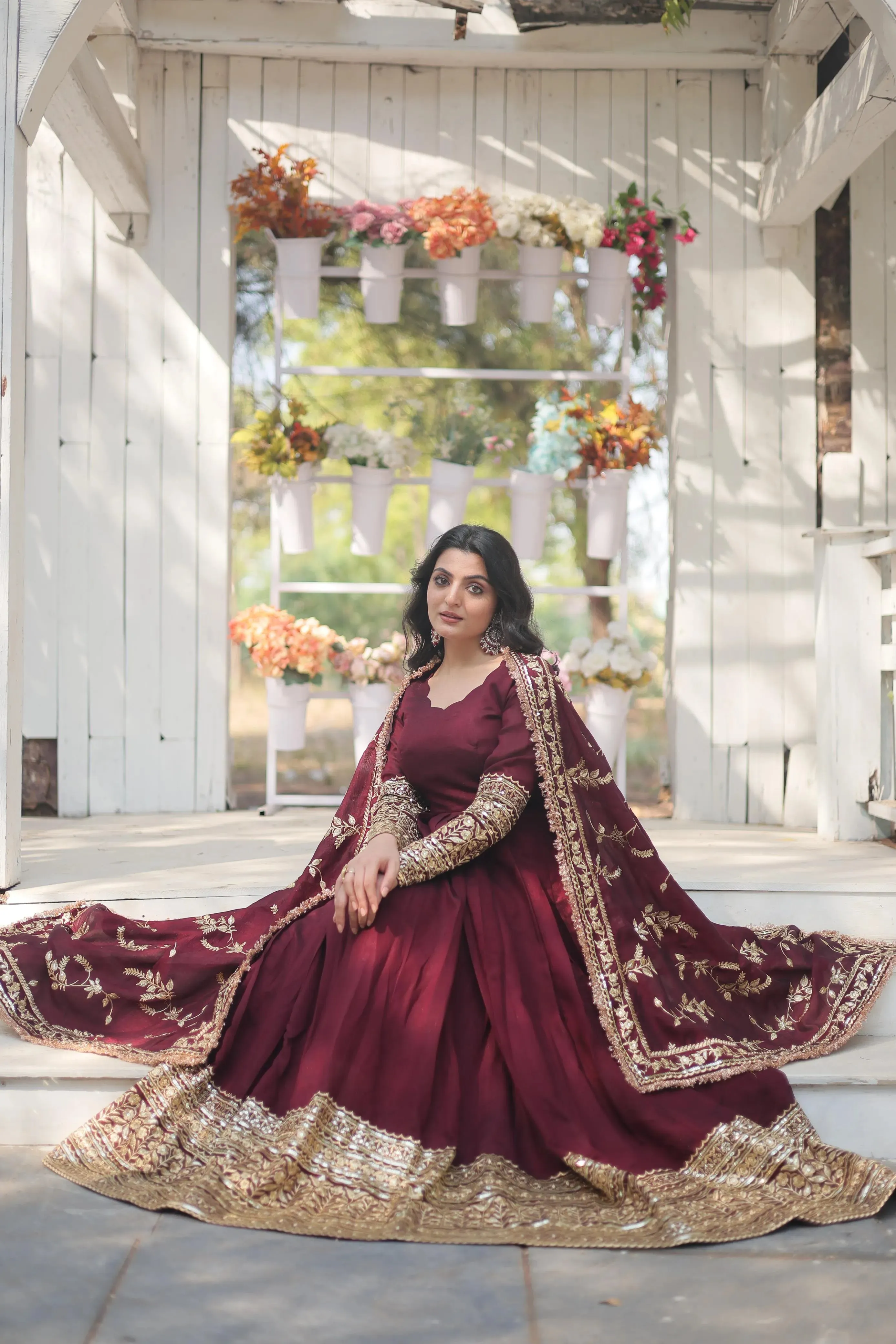 Maroon Vichitra Shimmer Rich Sequins Worked Designer Gown
