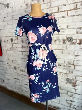 Marsha Floral Tie Dress in Navy