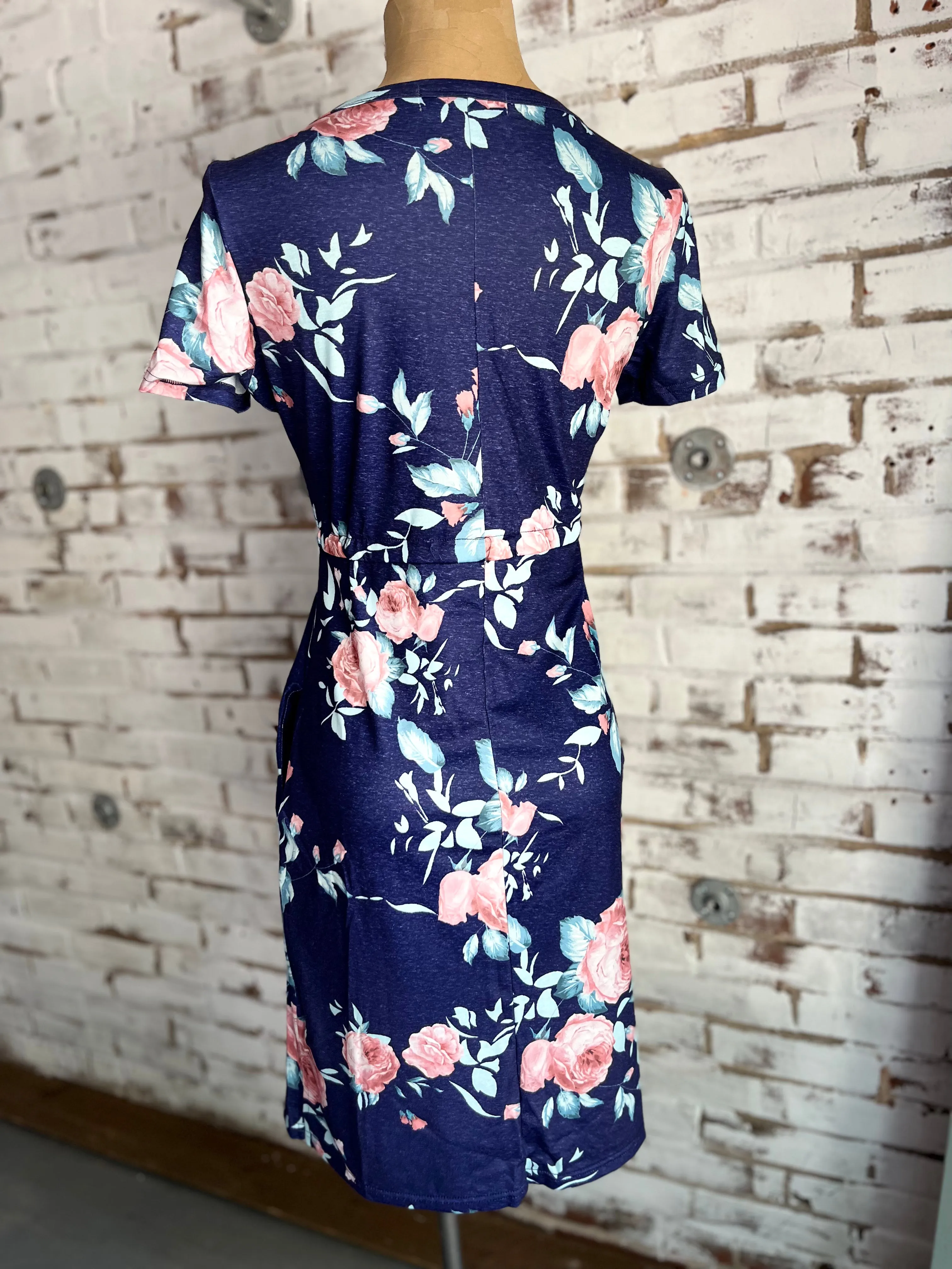 Marsha Floral Tie Dress in Navy