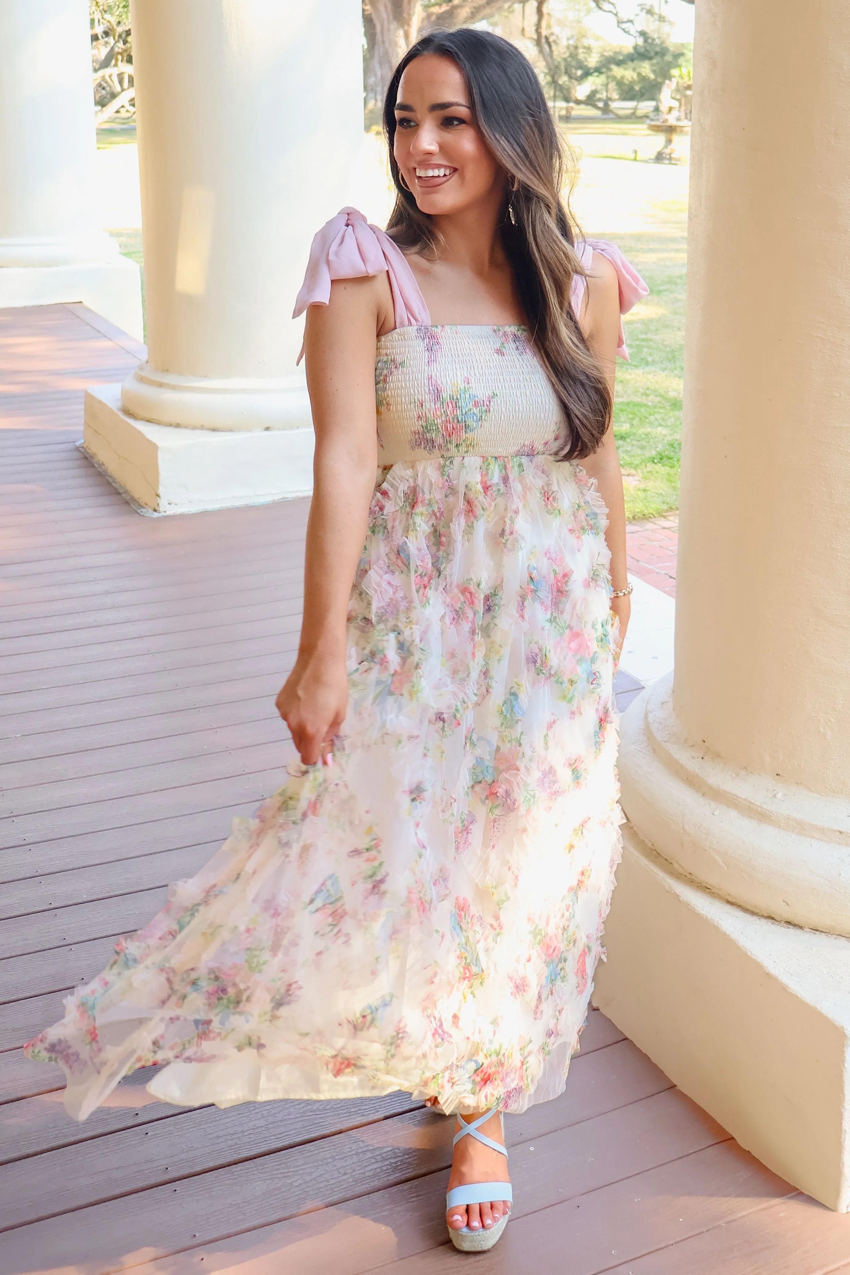 Meant to Be Textured Floral Midi Dress