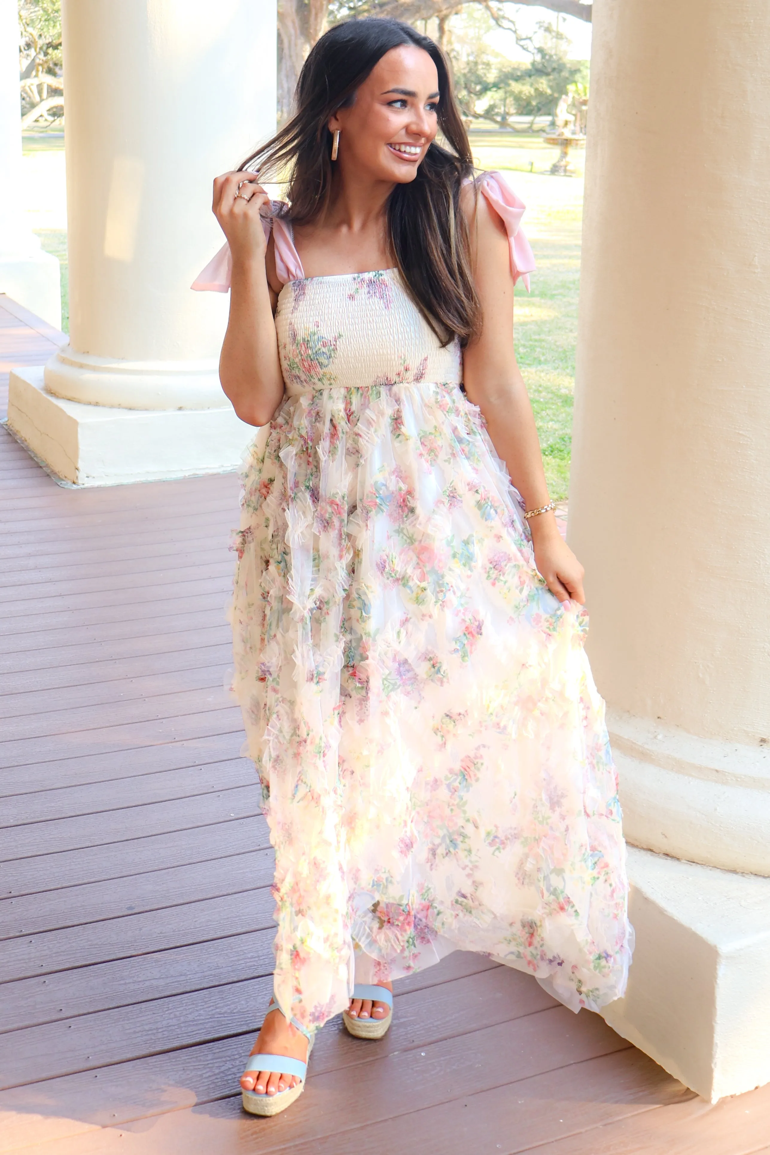 Meant to Be Textured Floral Midi Dress