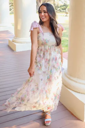 Meant to Be Textured Floral Midi Dress