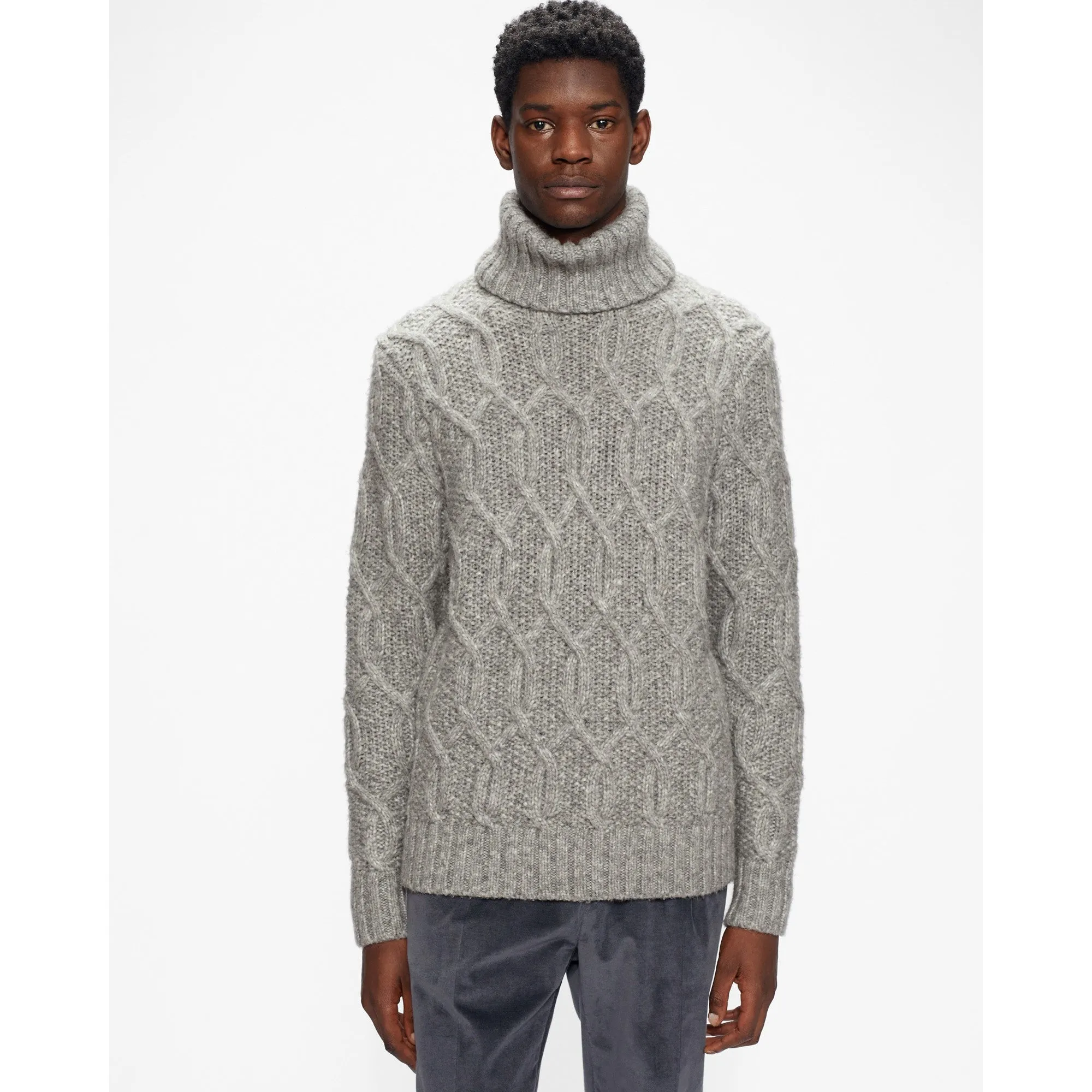 Men Mmk-Rocer-Ls Chunky Roll Neck - Grey