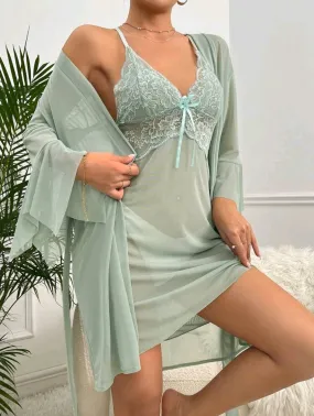 Mint Chiffon 2 Piece Night Dress Set