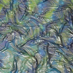 Multicolor Premium pure silk chiffon fabric with gold metallic lurex in abstract design-D14108