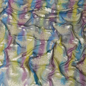 Multicolor premium pure silk chiffon fabric with gold metallic lurex in floral design-D14240