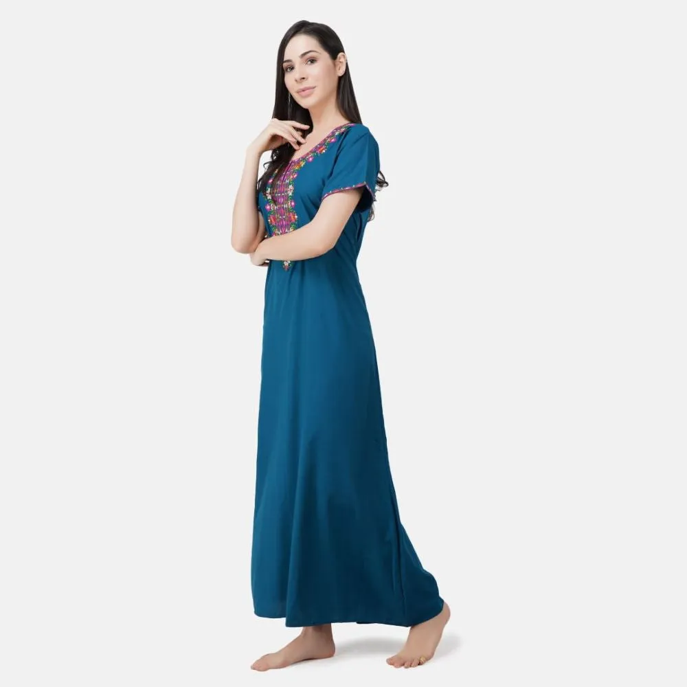 Multifloral Embroidery Night Gown