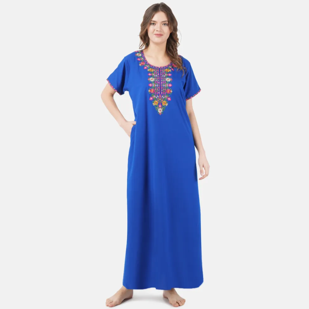 Multifloral Embroidery Night Gown