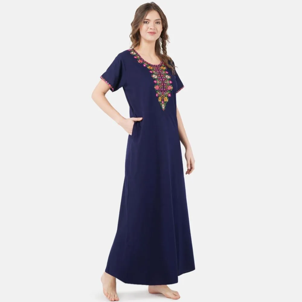 Multifloral Embroidery Night Gown