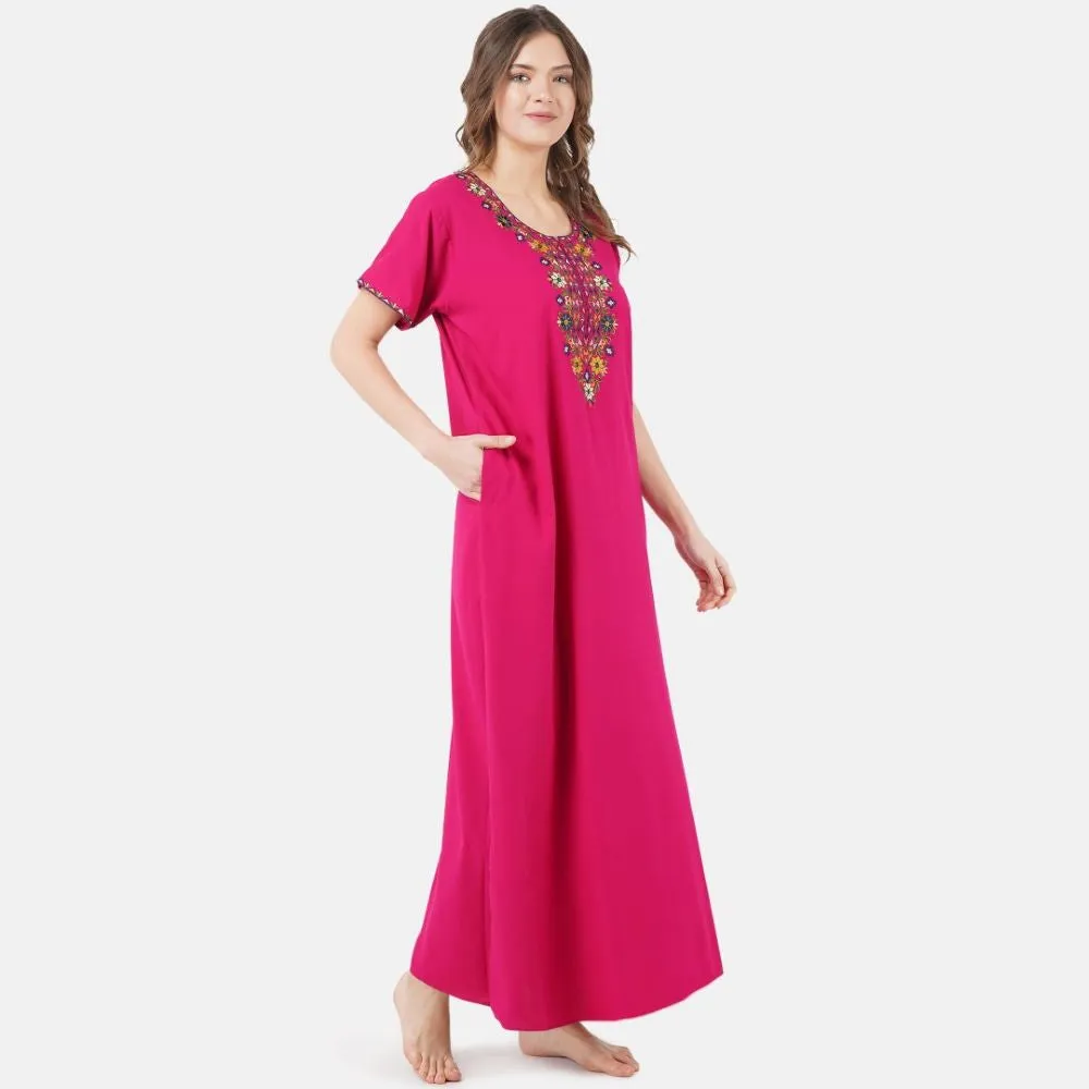 Multifloral Embroidery Night Gown
