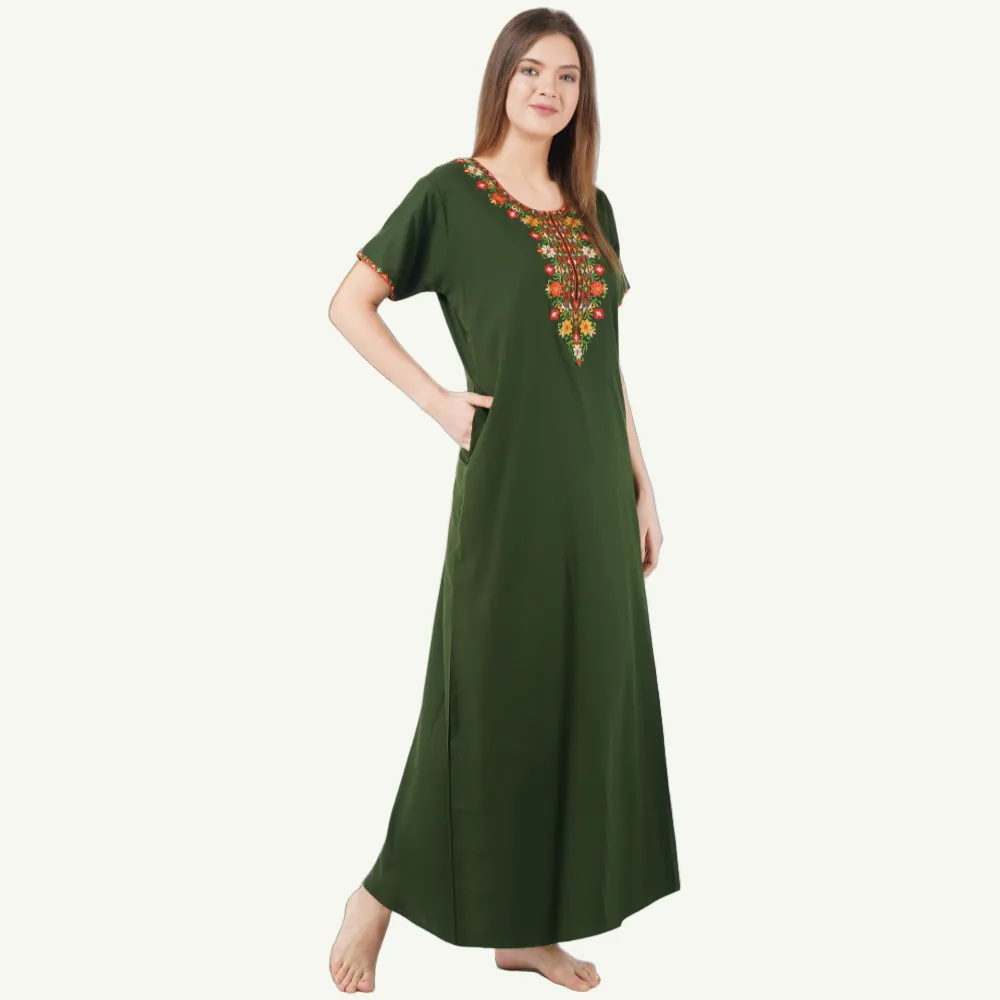 Multifloral Embroidery Night Gown