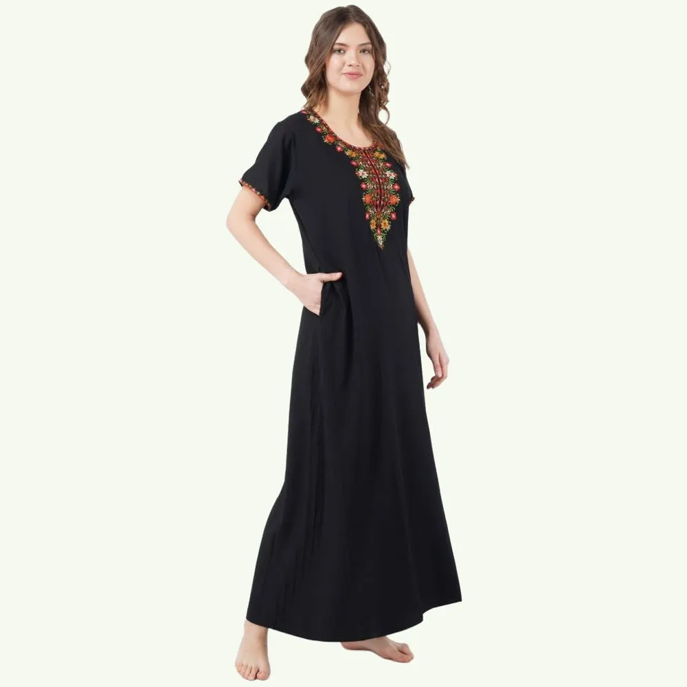 Multifloral Embroidery Night Gown
