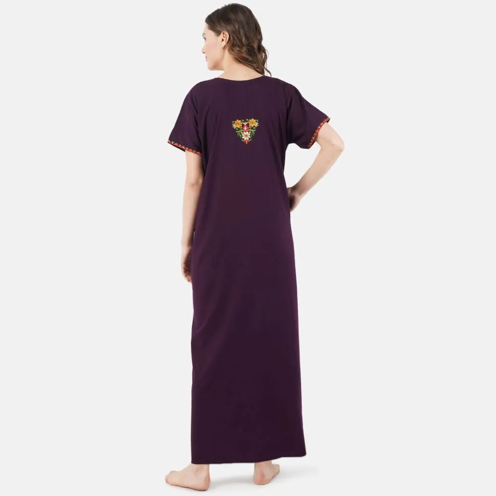 Multifloral Embroidery Night Gown