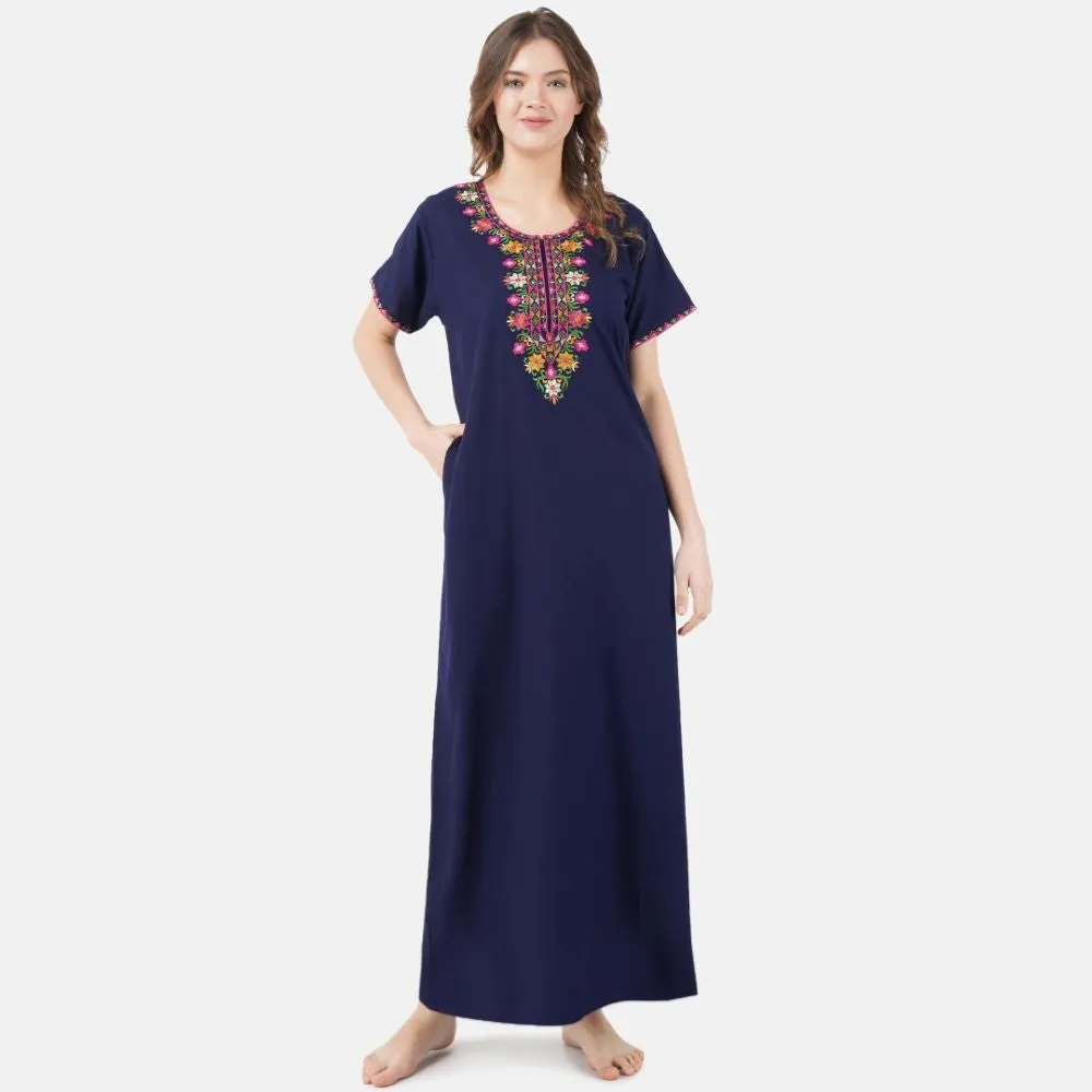 Multifloral Embroidery Night Gown