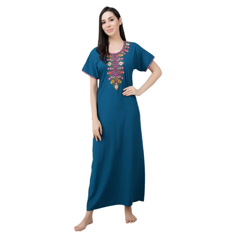 Multifloral Embroidery Night Gown