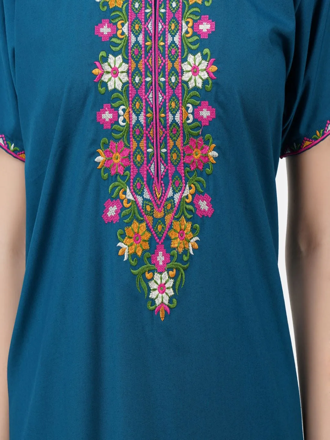 Multifloral Embroidery Night Gown