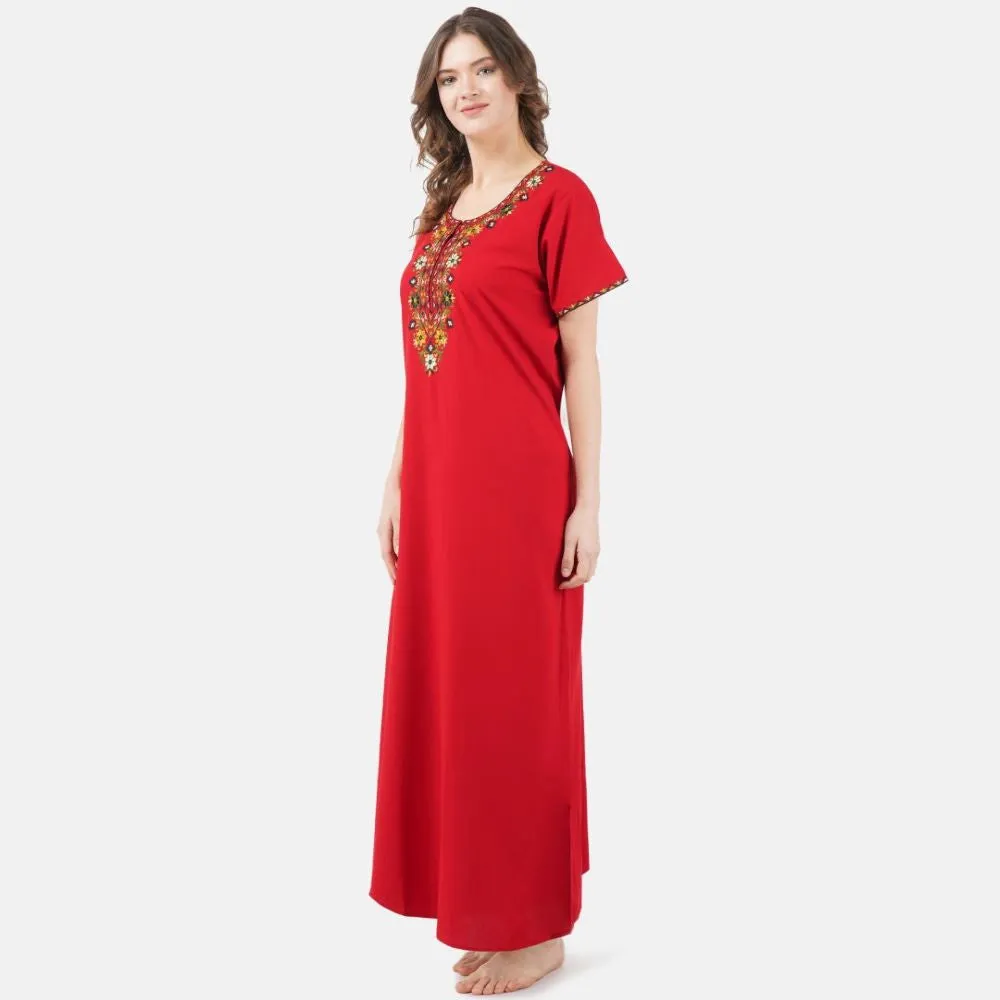 Multifloral Embroidery Night Gown