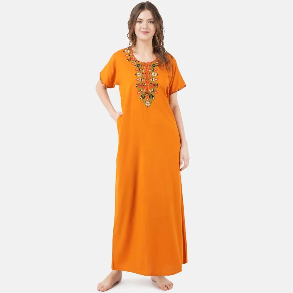 Multifloral Embroidery Night Gown