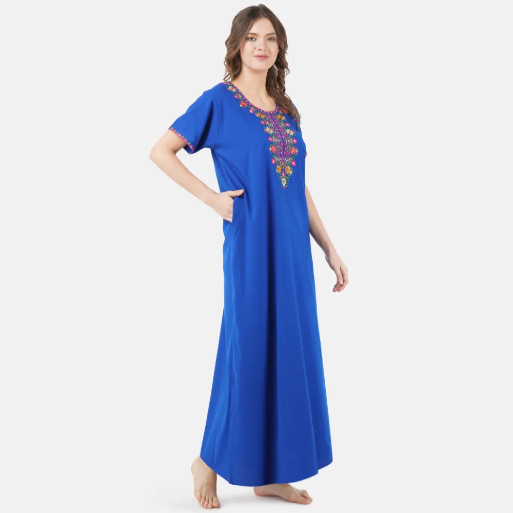 Multifloral Embroidery Night Gown