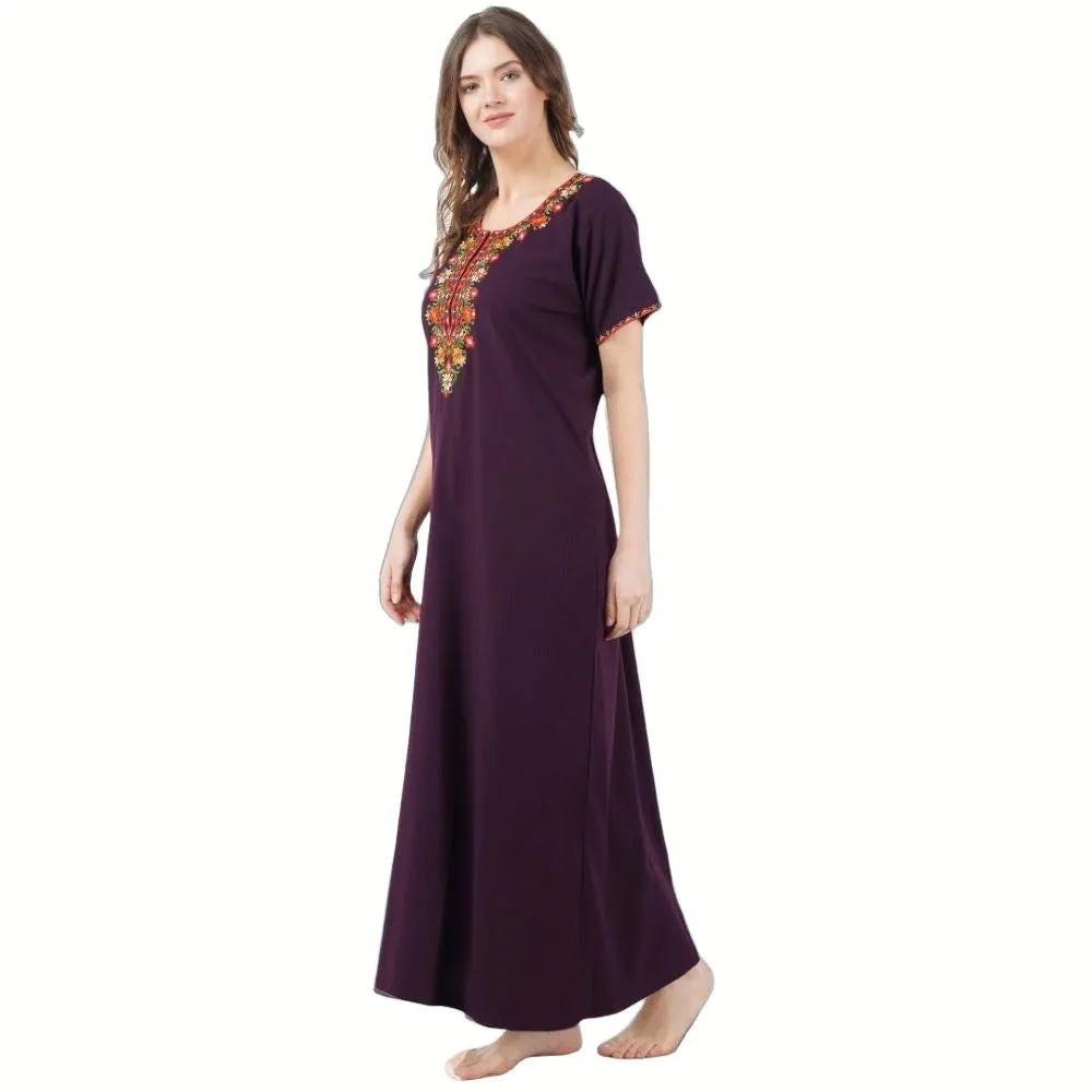 Multifloral Embroidery Night Gown