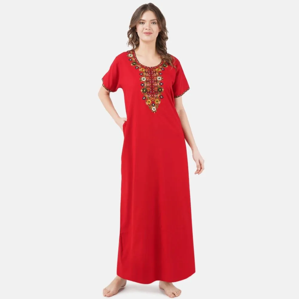 Multifloral Embroidery Night Gown