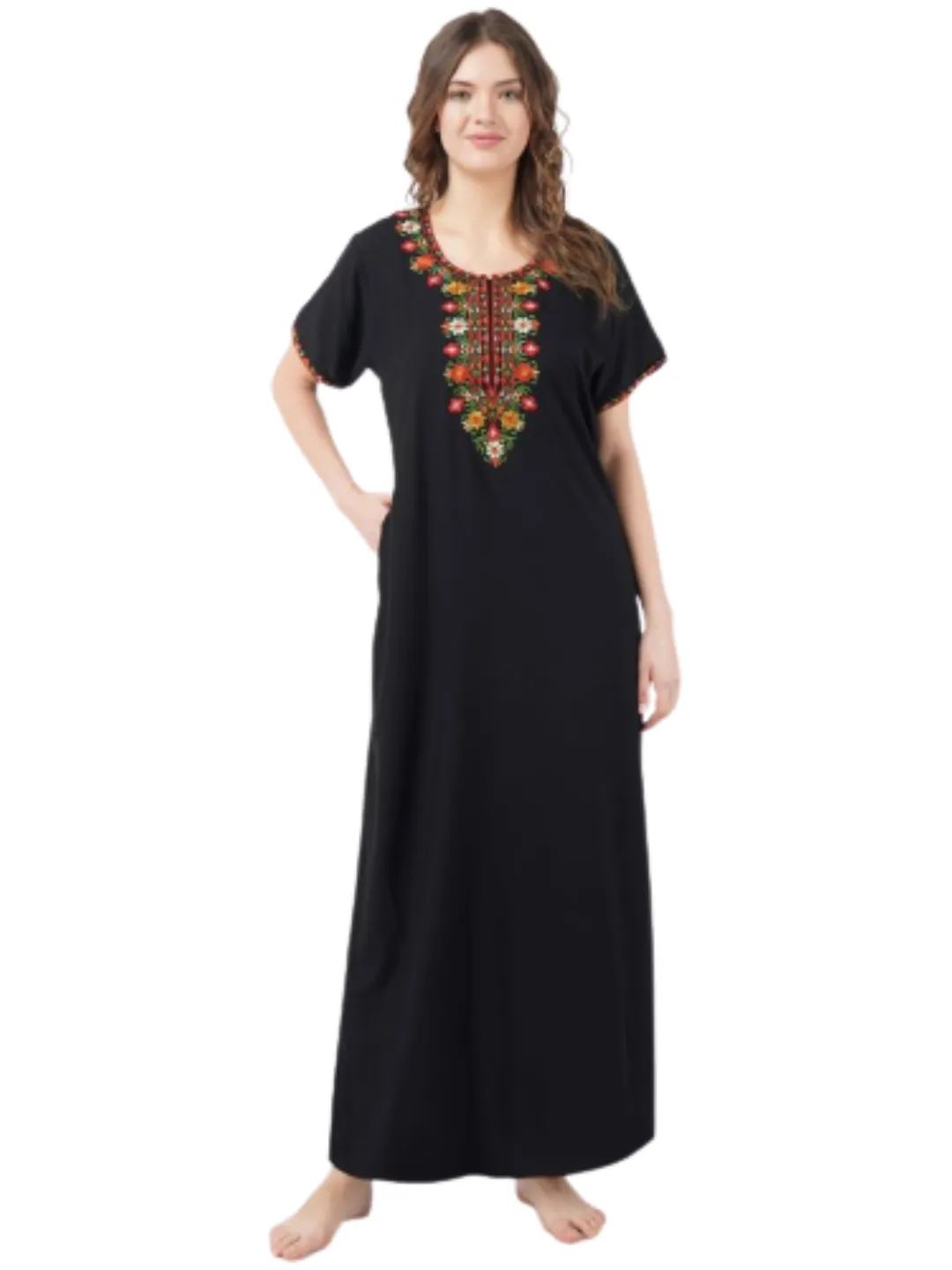 Multifloral Embroidery Night Gown