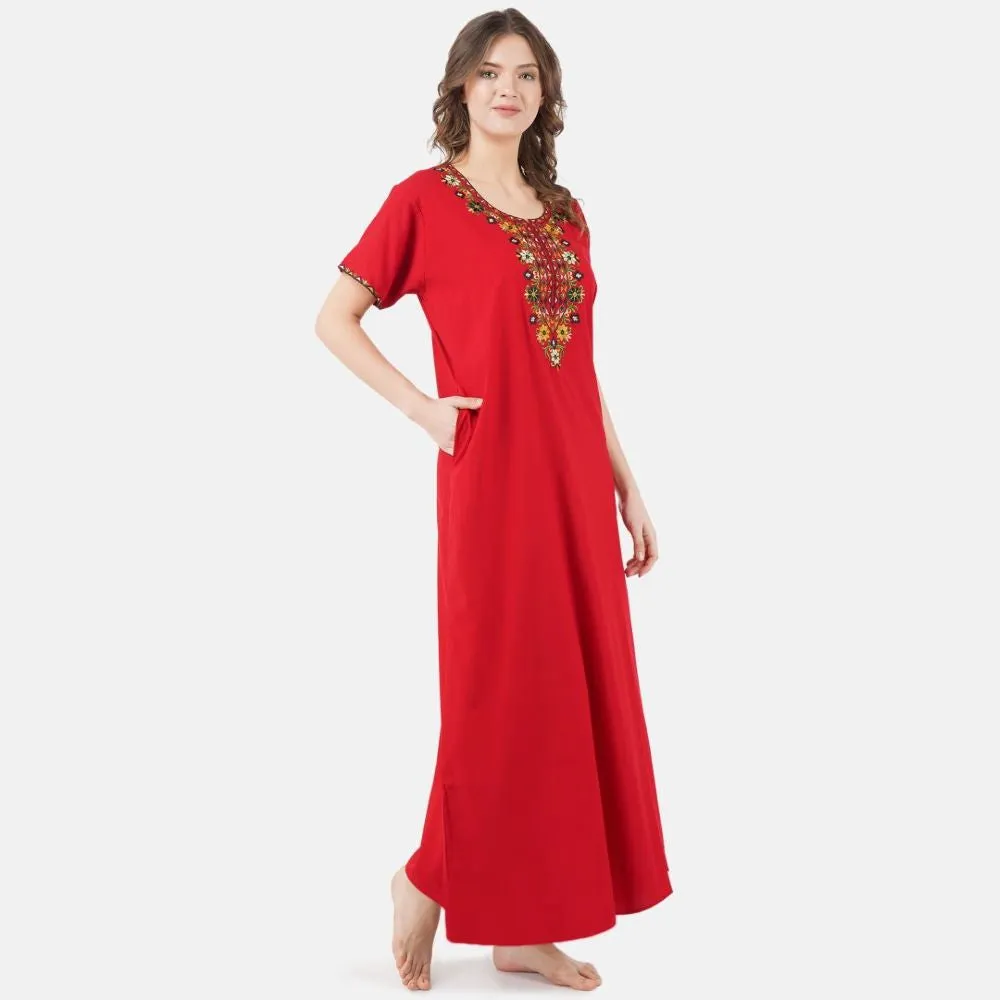 Multifloral Embroidery Night Gown