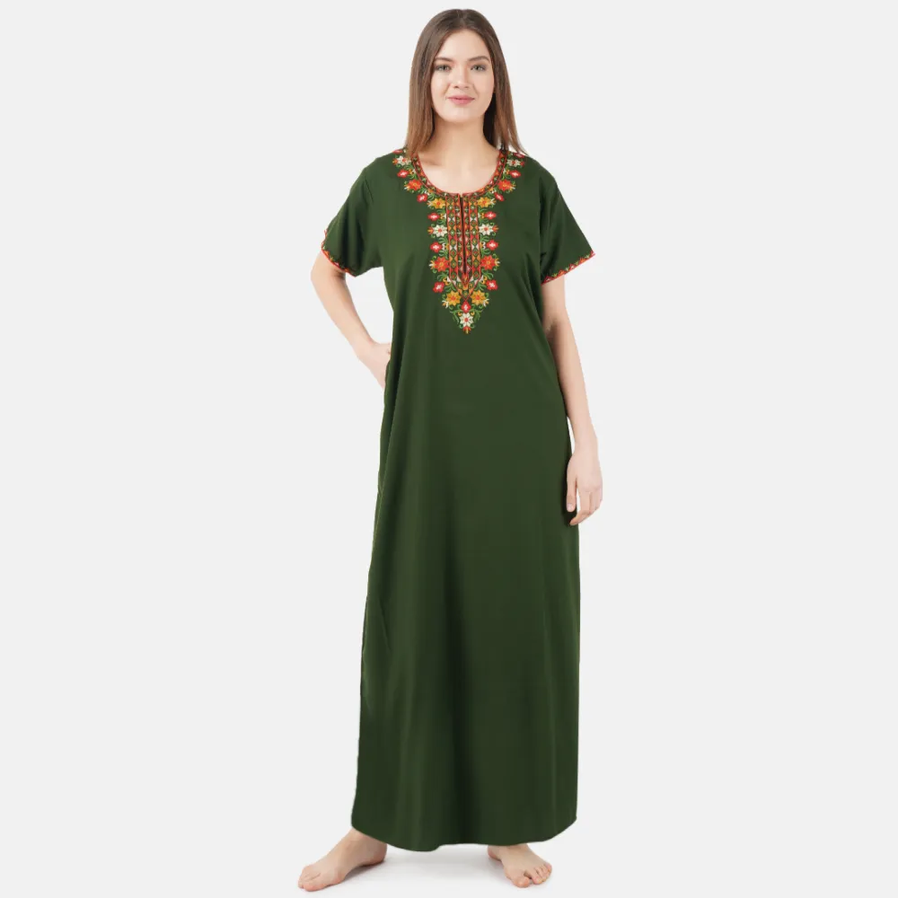 Multifloral Embroidery Night Gown