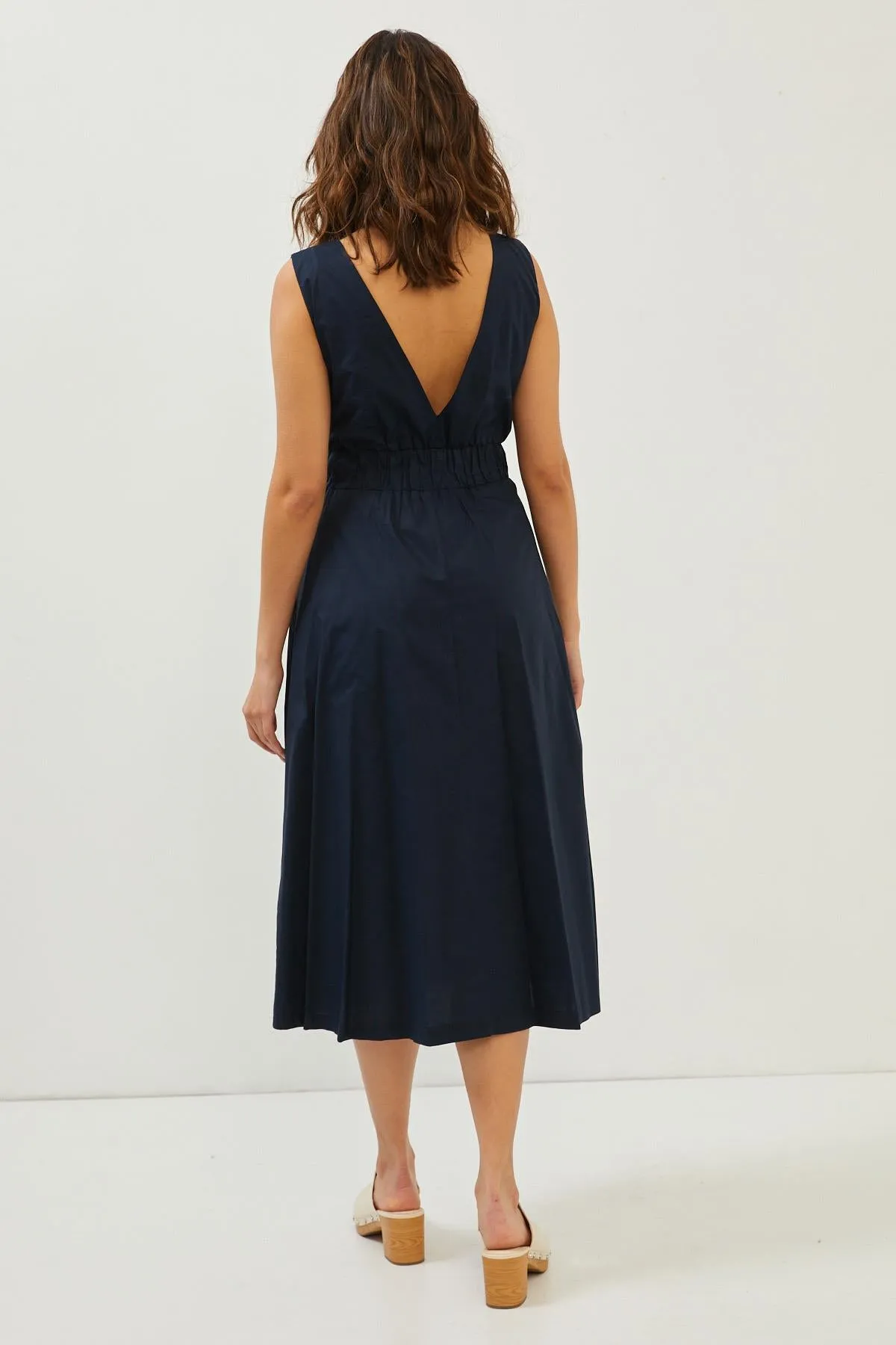 Navy Cotton Bow Detail Midi Dress