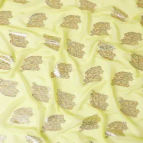 Neon green silk chiffon fabric with multicolor metallic lurex in fancy design-D8282
