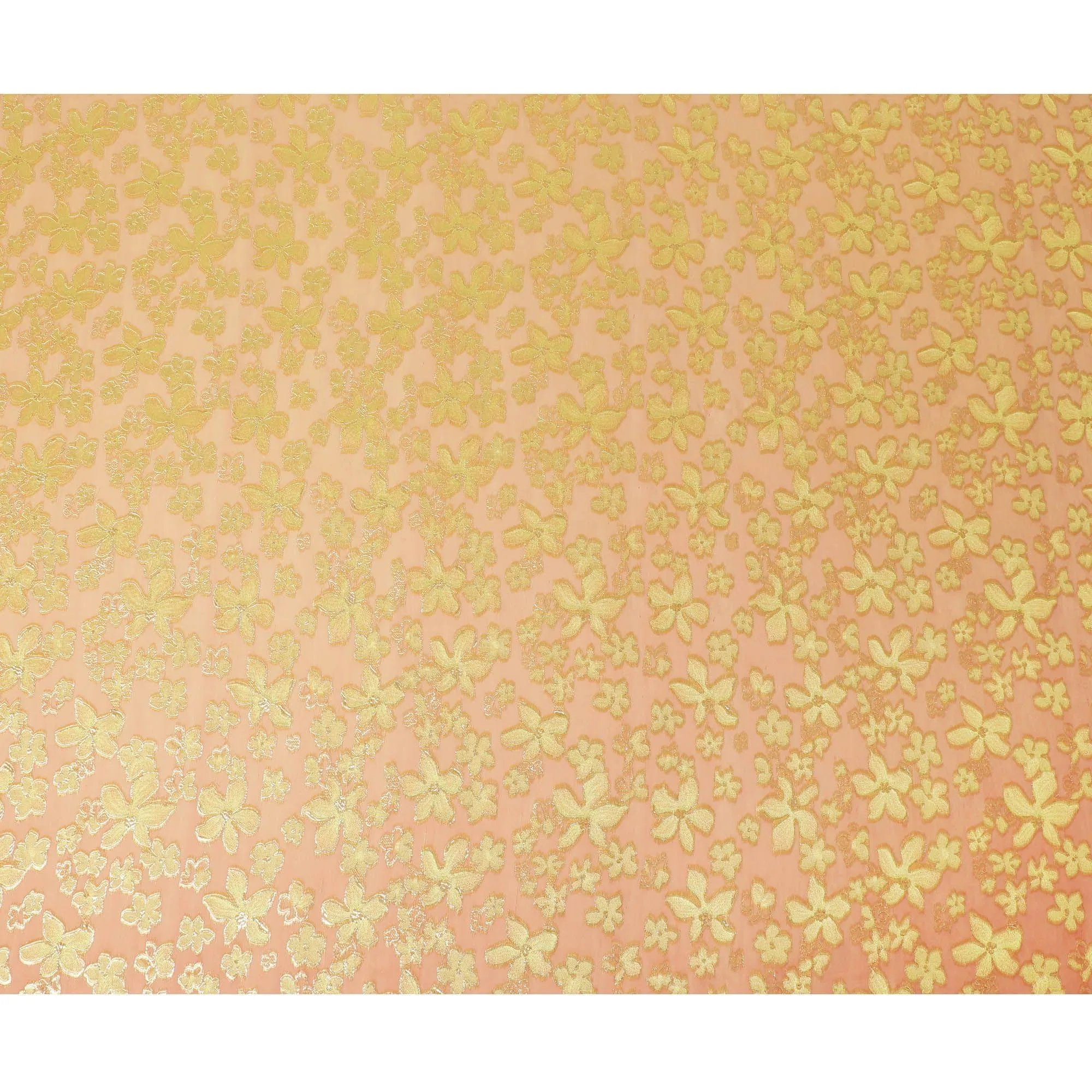 Orange Premium pure changent silk chiffon fabric sage green viscose having gold metallic lurex in floral design-D14647