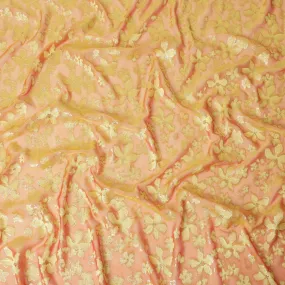 Orange Premium pure changent silk chiffon fabric sage green viscose having gold metallic lurex in floral design-D14647