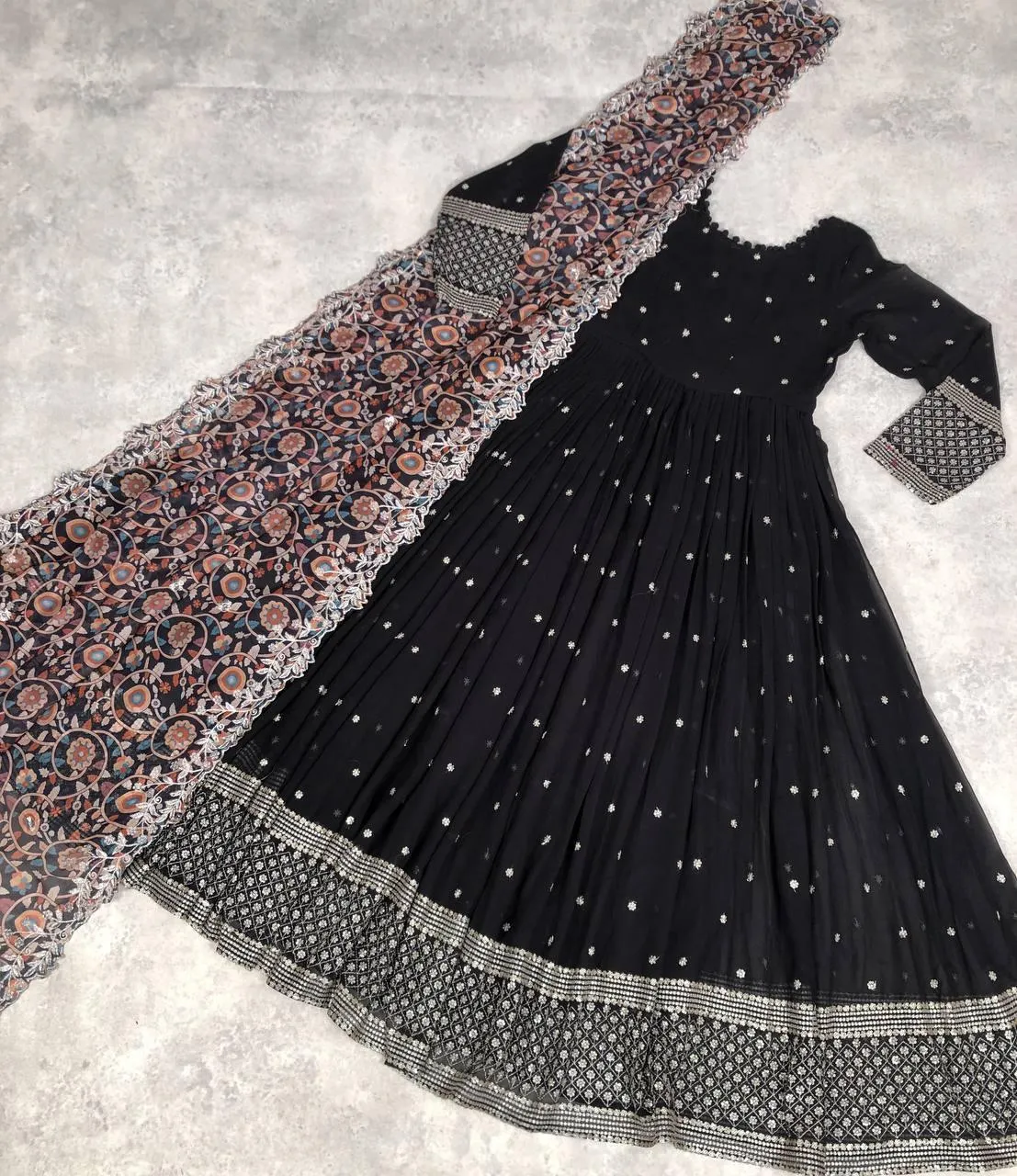 Outstanding Faux Georgette Zari Sequins Worked  Gown