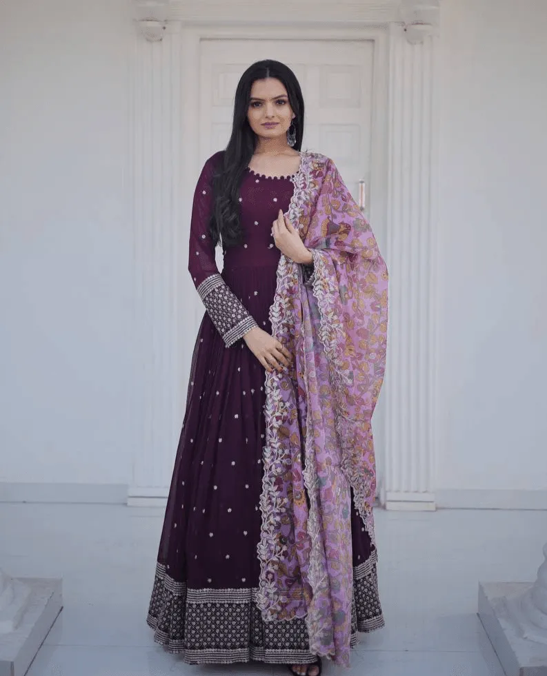 Outstanding Faux Georgette Zari Sequins Worked  Gown