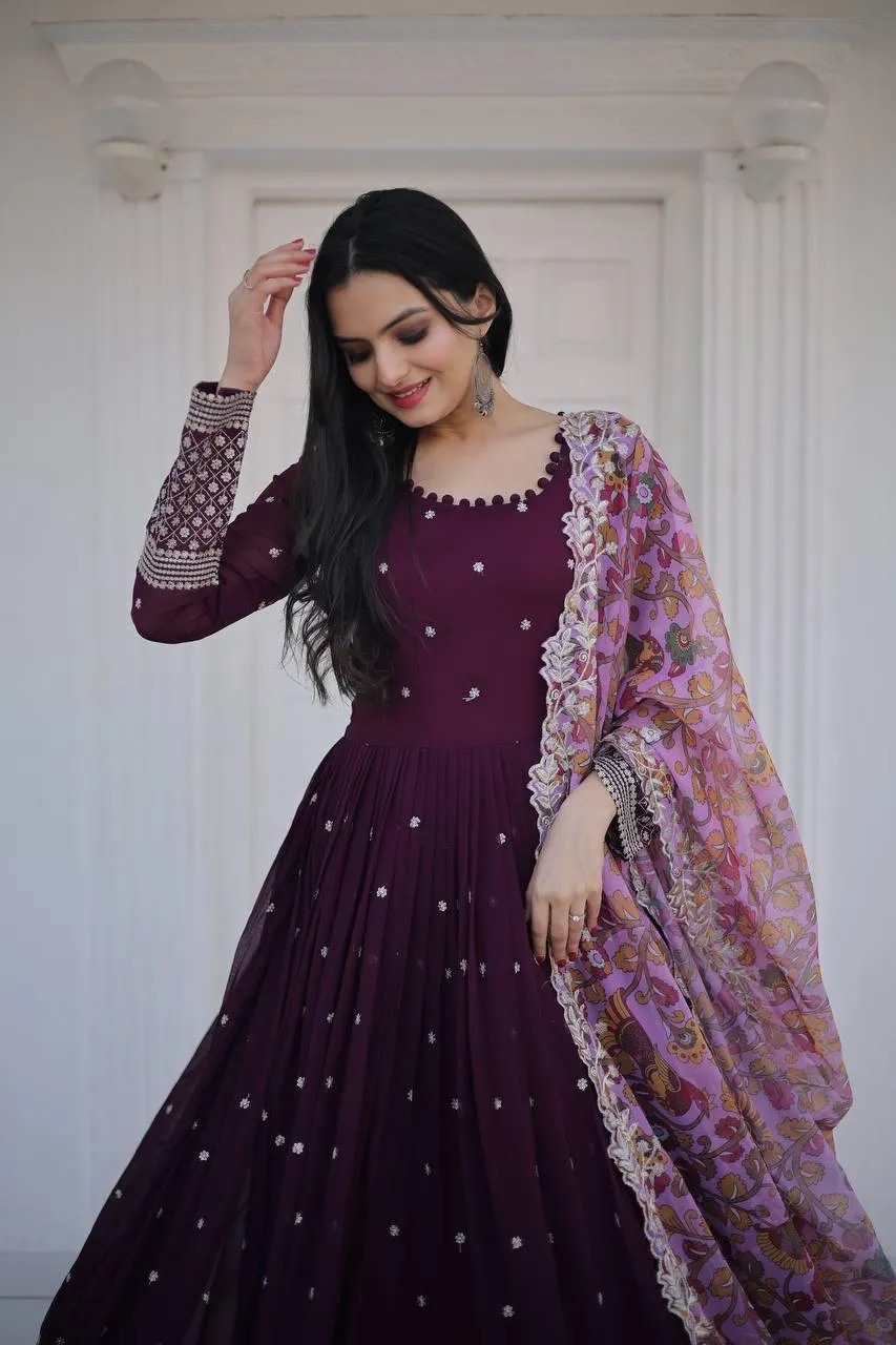 Outstanding Faux Georgette Zari Sequins Worked  Gown