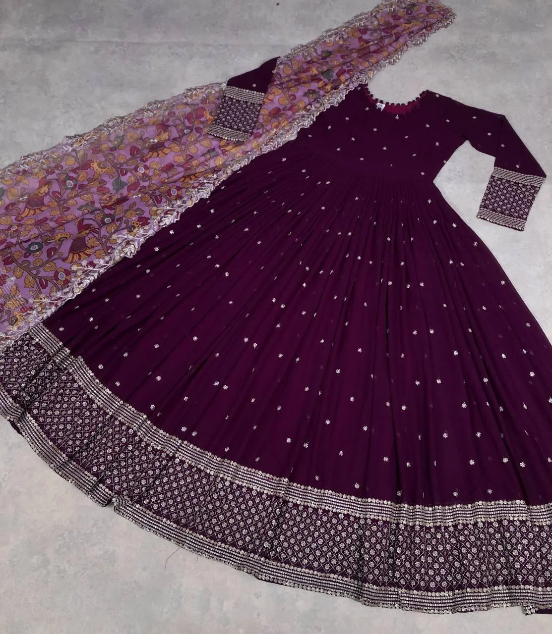 Outstanding Faux Georgette Zari Sequins Worked  Gown