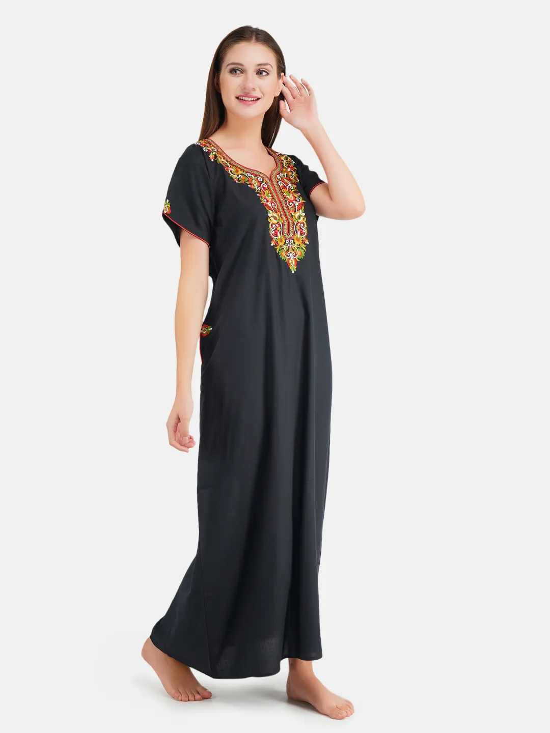 Paan shaped Embroidery Nightgown