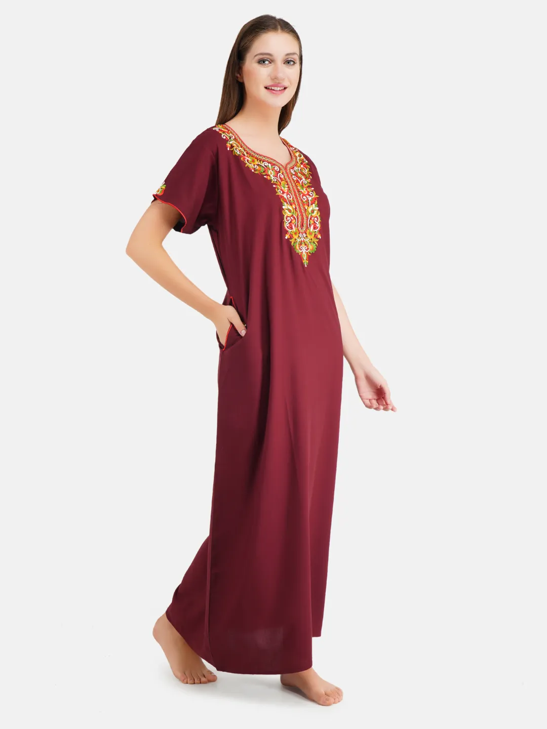 Paan shaped Embroidery Nightgown
