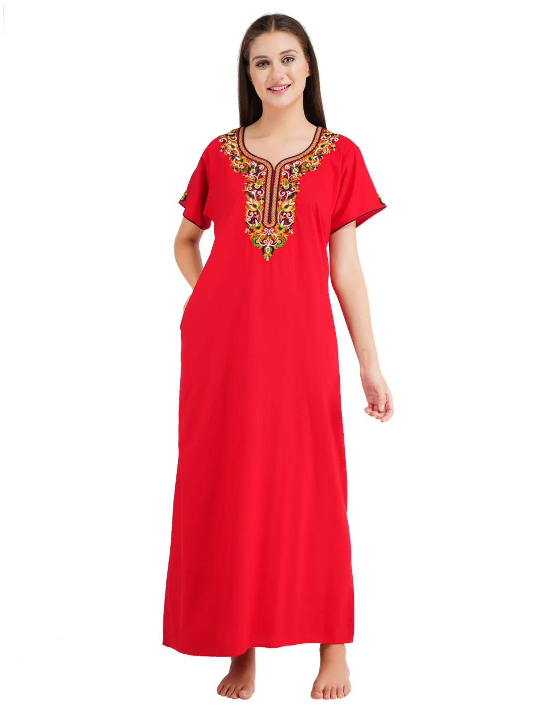 Paan shaped Embroidery Nightgown