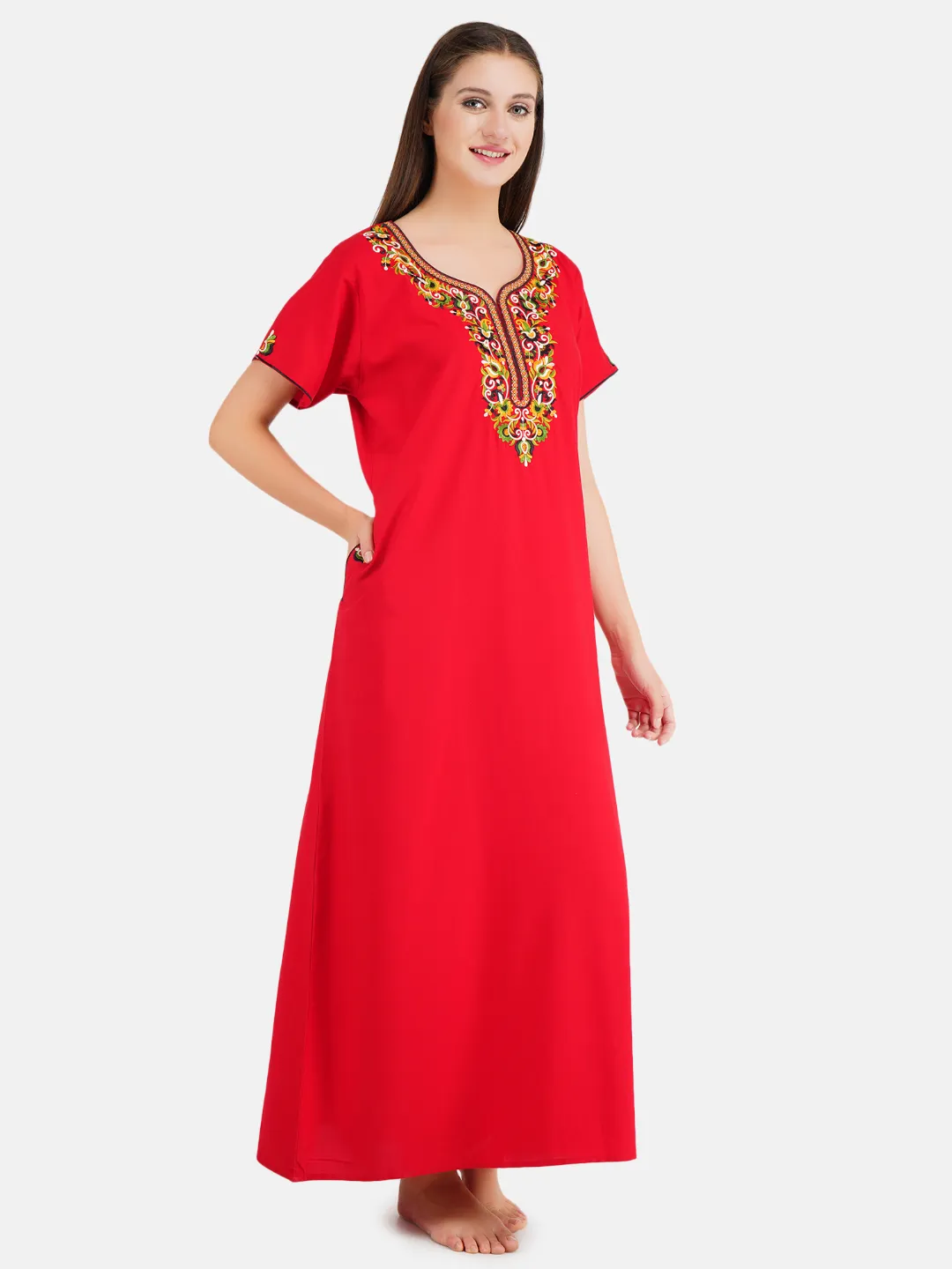 Paan shaped Embroidery Nightgown