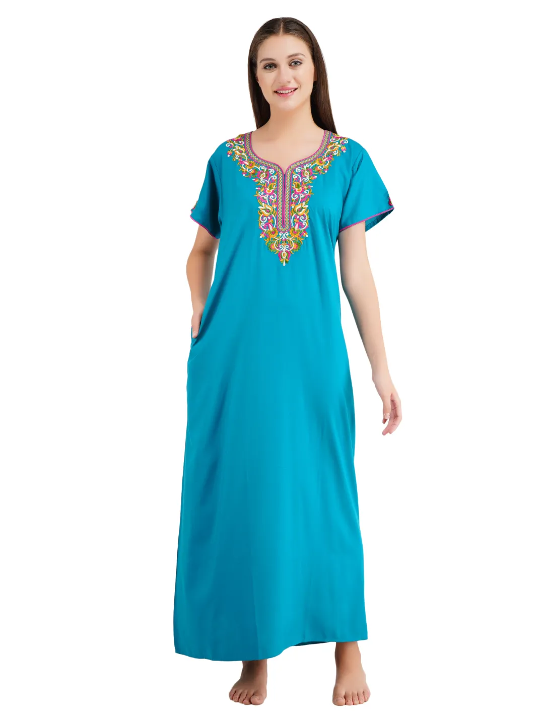 Paan shaped Embroidery Nightgown