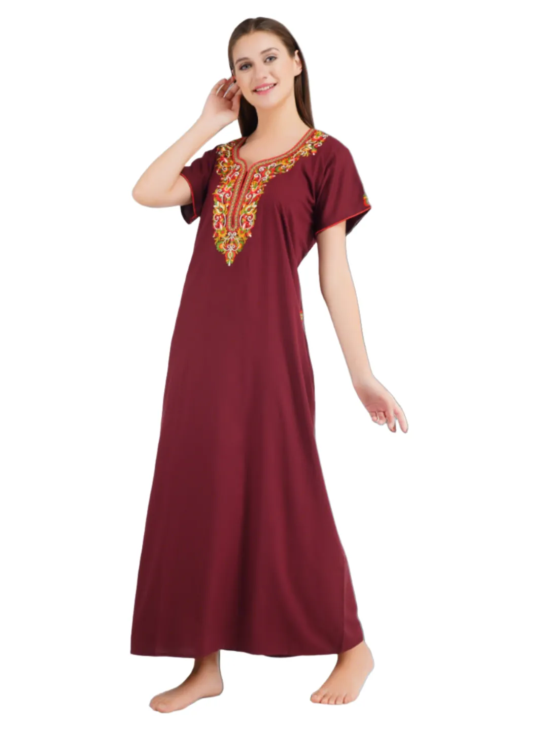 Paan shaped Embroidery Nightgown