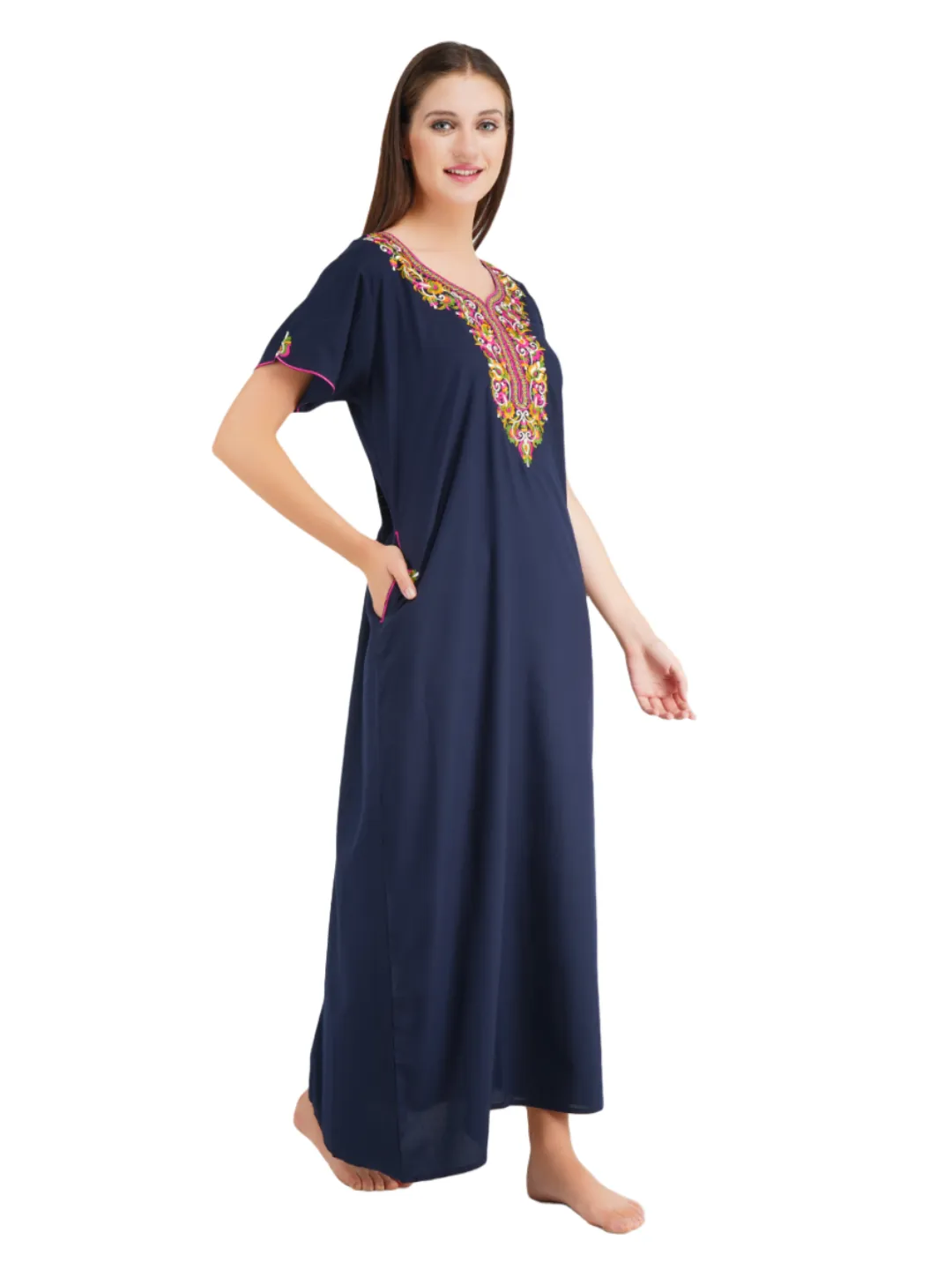 Paan shaped Embroidery Nightgown