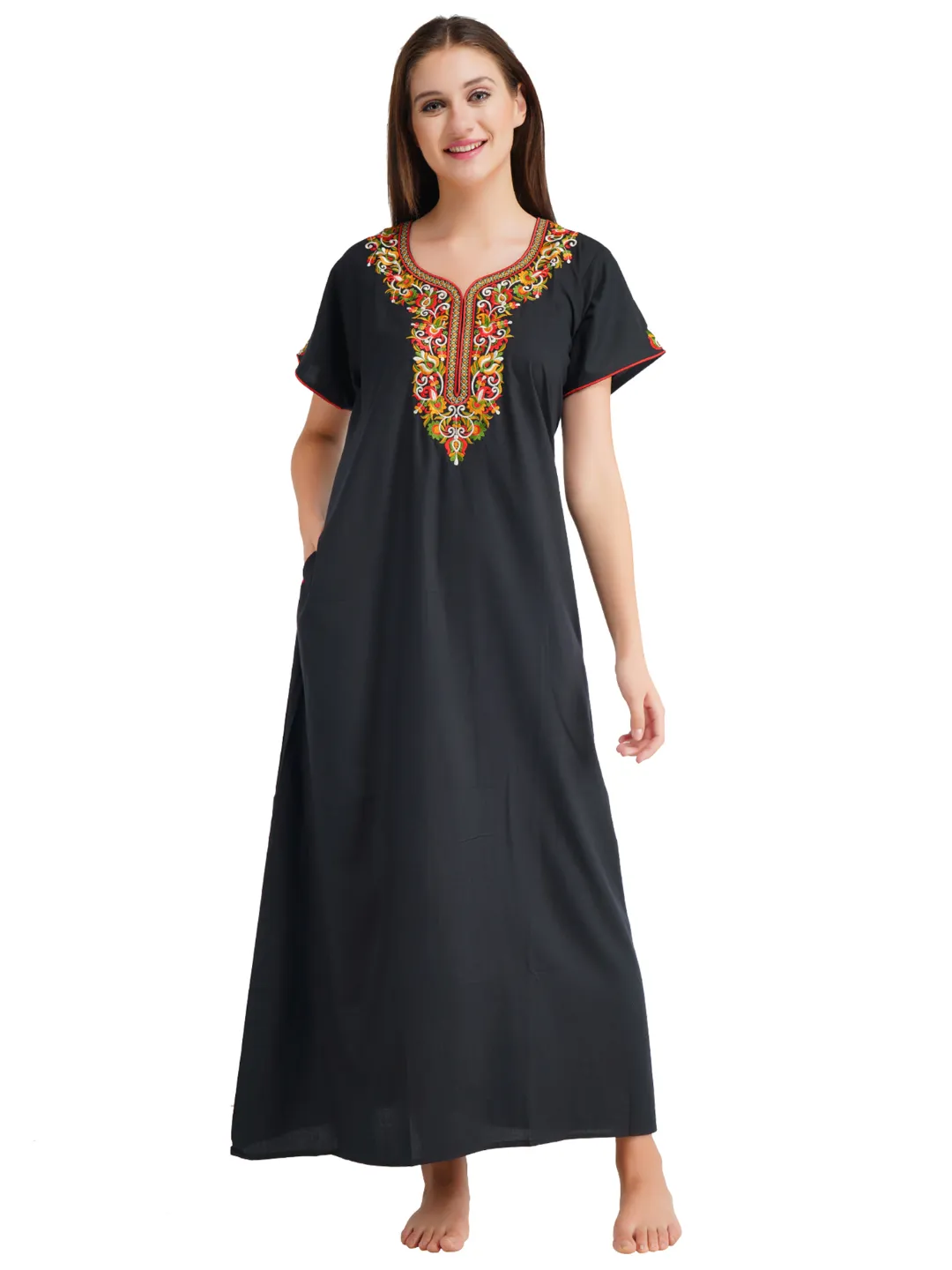 Paan shaped Embroidery Nightgown
