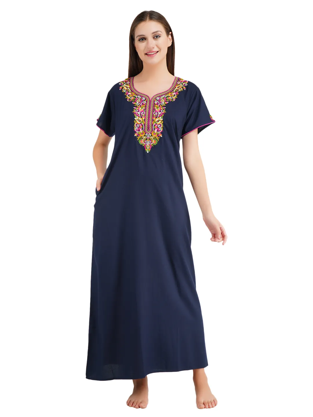 Paan shaped Embroidery Nightgown