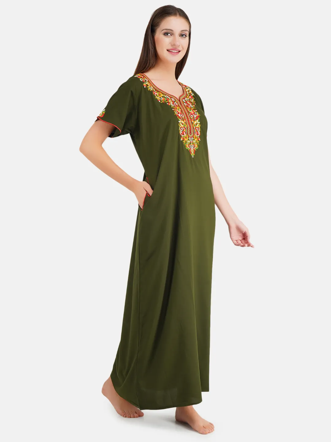 Paan shaped Embroidery Nightgown