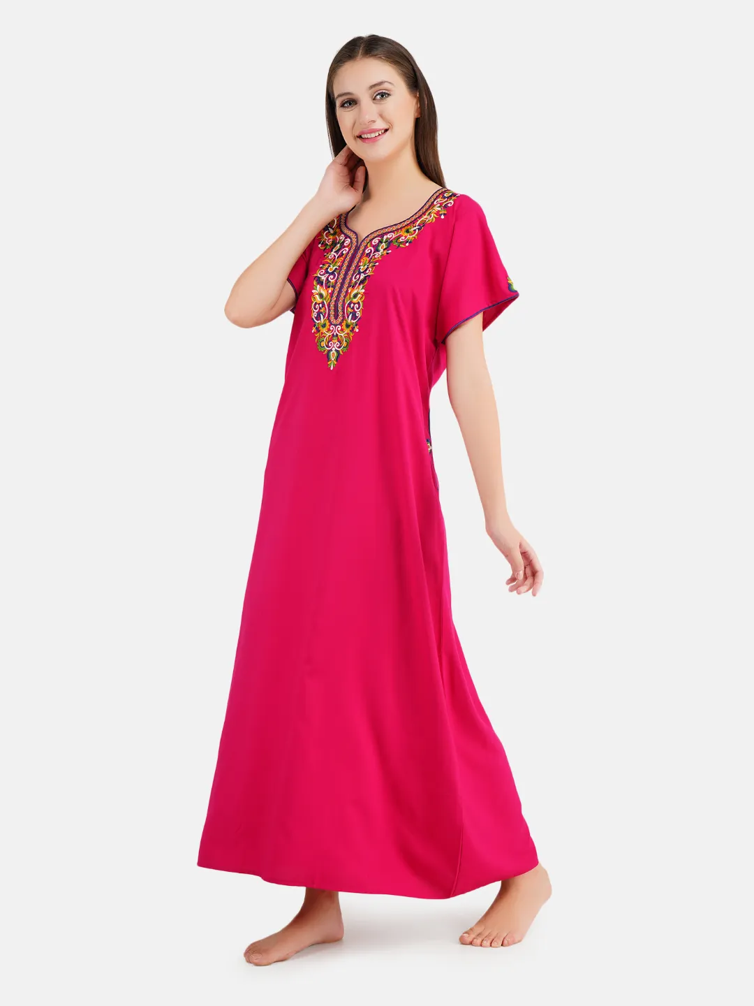 Paan shaped Embroidery Nightgown