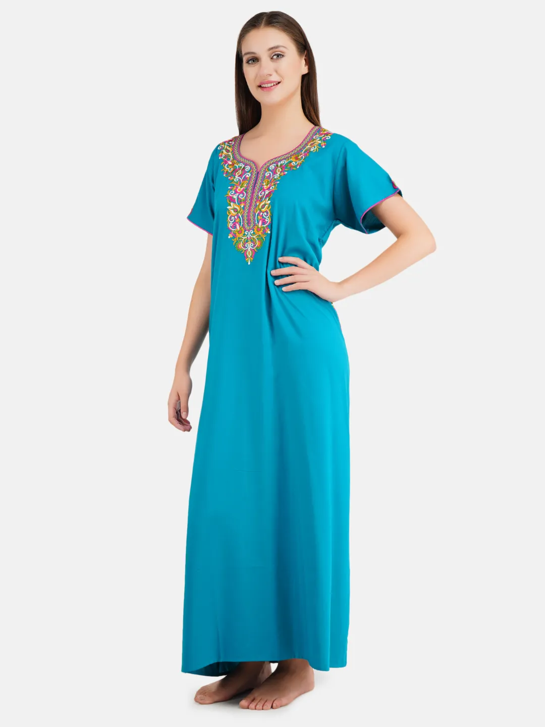 Paan shaped Embroidery Nightgown