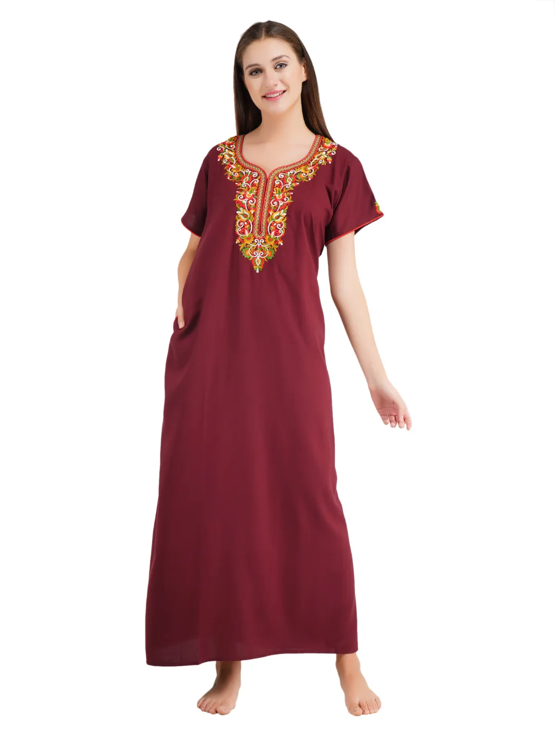Paan shaped Embroidery Nightgown