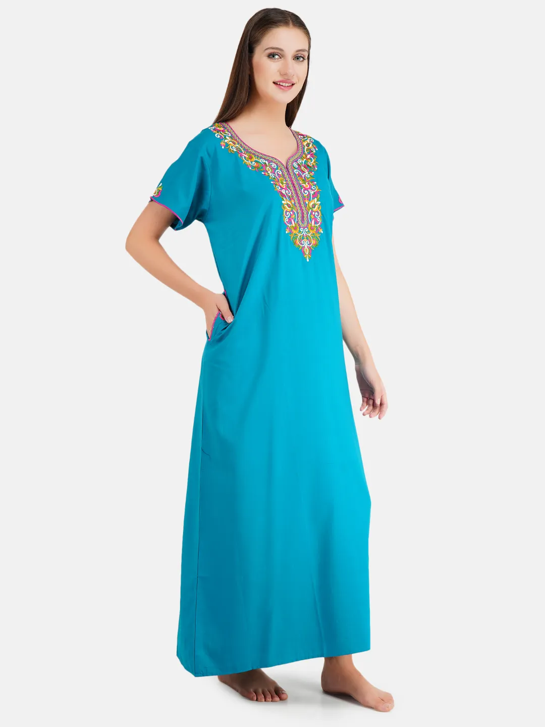 Paan shaped Embroidery Nightgown